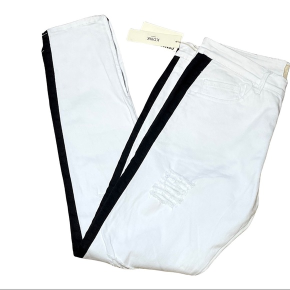KDNK White Side Stripe Distressed Jeans - Picture 3 of 12
